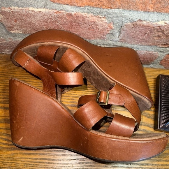 Kork-Ease Korks Size 10/42 Della Wedge Sandals Brown Leather Chunky Platform - Picture 4 of 12